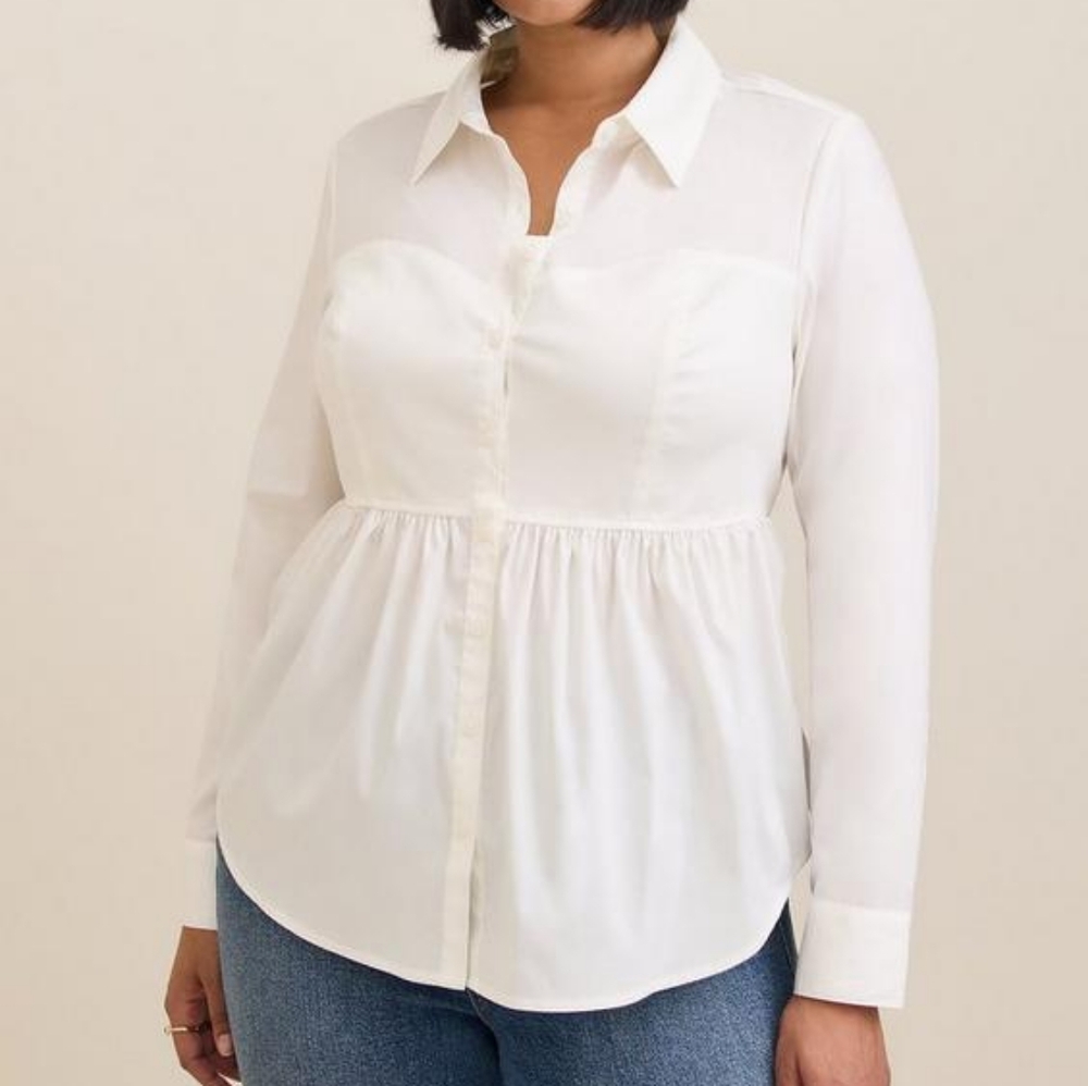 Torrid Poplin Corset Detail Smocked Back Button Up Shirt Sz 1